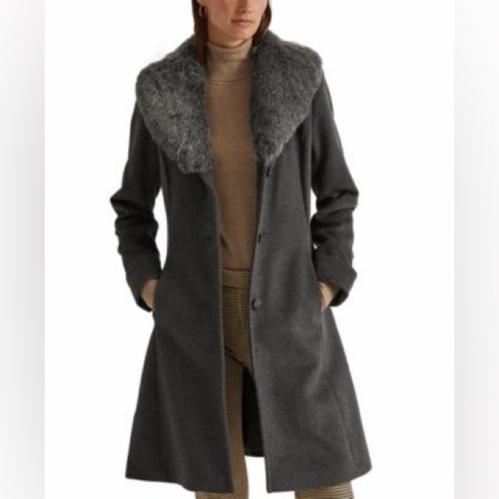 Jones New York Wool Coat with Faux Fur Collar